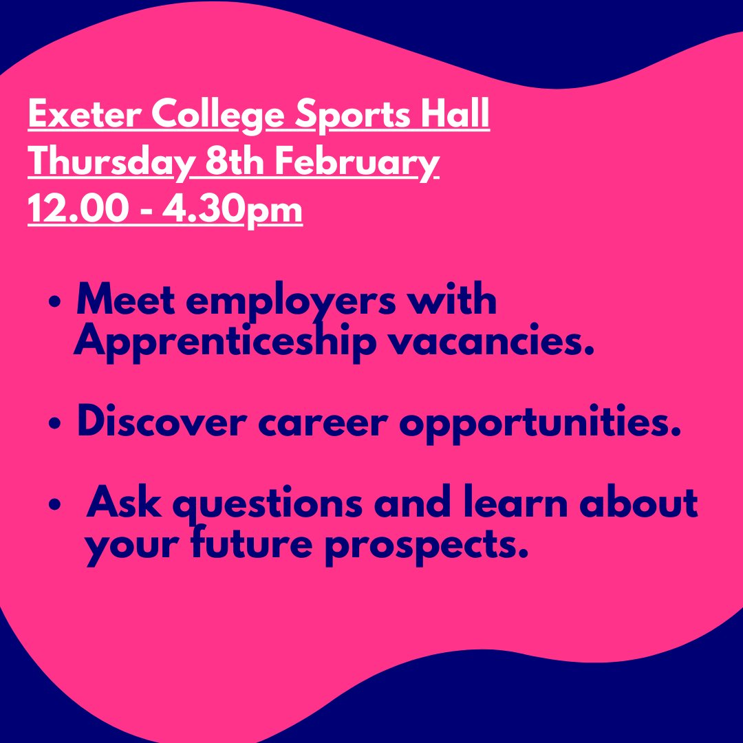 ExeApprentices's tweet photo. 📢 EXPO ONE WEEK TODAY!
➡️ 50+ employers
➡️ A variety of vacancies
➡️ Over 1,000 attendees
@exetercollege Sports Hall, 12-16:30
#ExeCollExpo #NAW2023 #SkillsForLife #exetercollege #job #exeterapprenticeships #jobvacancy #apprenticevacancy #work #training https://t.co/LgWqncVlNK