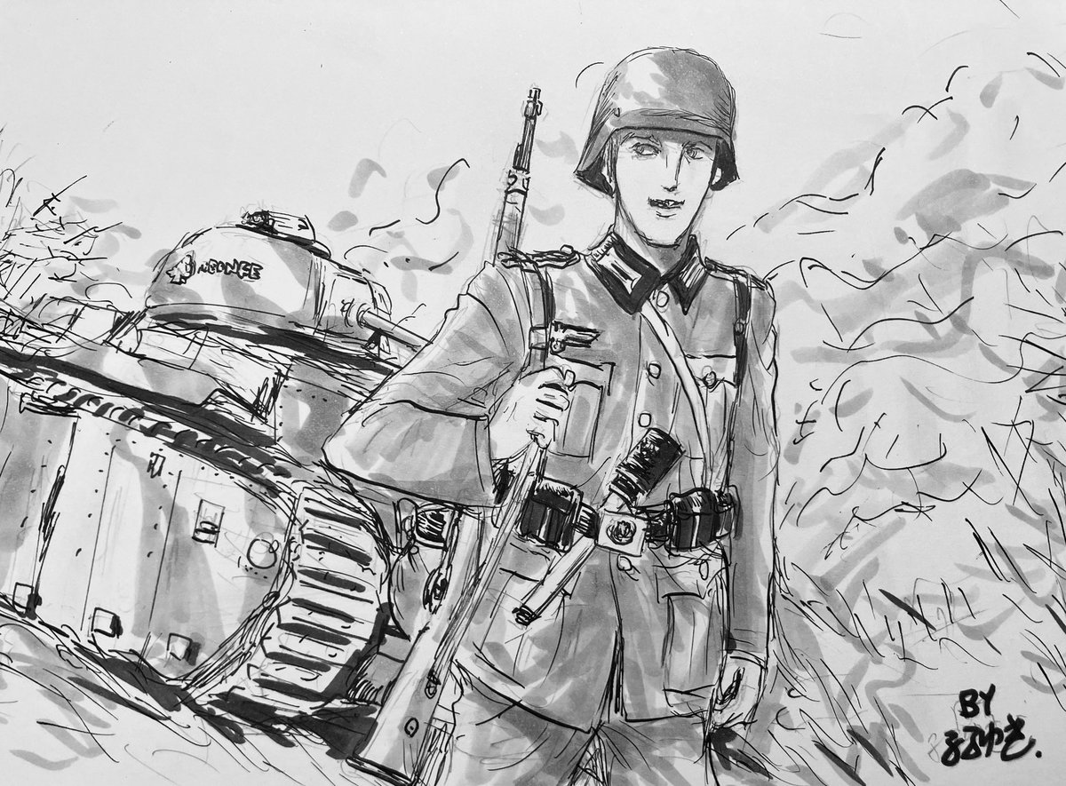 RP 1940年2月のフランス戦車を見たので、その5月に西方電撃戦が始まった時期に擱座したシャールB1と進撃するドイツ歩兵を描きました。 