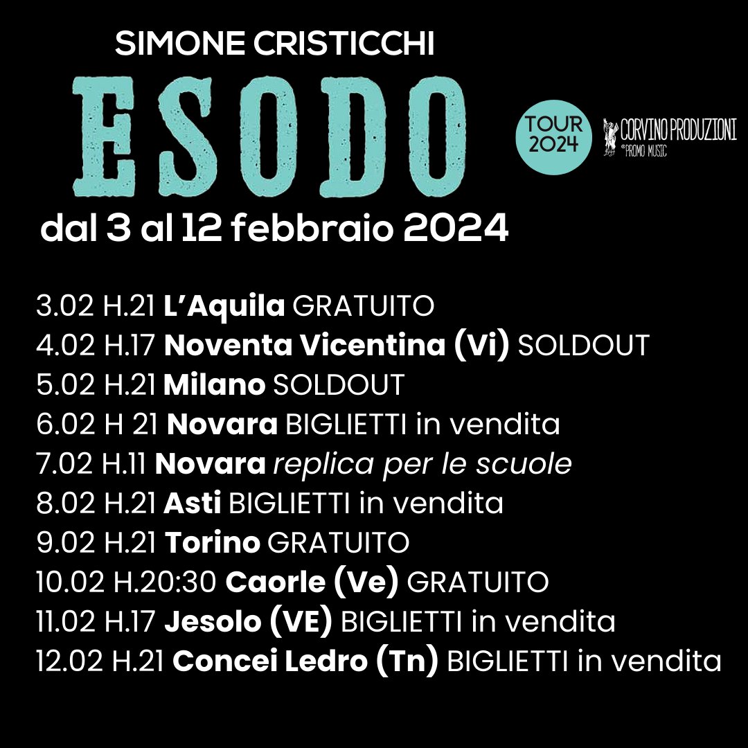 #SimoneCristicchiESODO Tour 2024, dal 3 al 12 Febbraio - Corvino Produzioni