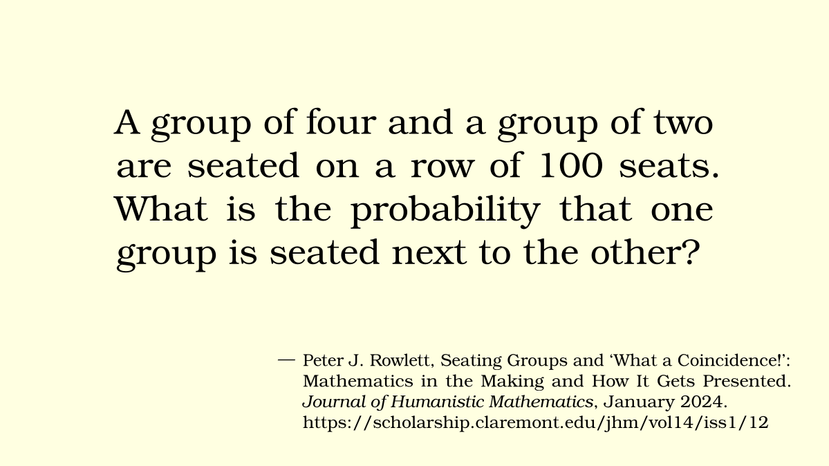 New paper, free to read #openaccess

I solve a problem about coincidence, but really it's about problem solving and bakes in some stuff about mathematical thinking, creativity, and communication.

scholarship.claremont.edu/cgi/viewconten… #iTeachMath #MTBoS