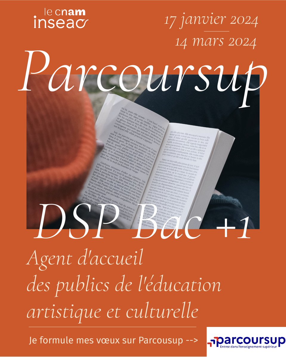 Ouverture de la plate-forme @parcoursup_info . Candidatez au DSP Agent d’accueil des publics de l’#eac dès maintenant et jusqu’au 14 mars 2024 ! ➡️dossier.parcoursup.fr/Candidats/publ… + d’infos sur le site de l’Inseac cnam-inseac.fr