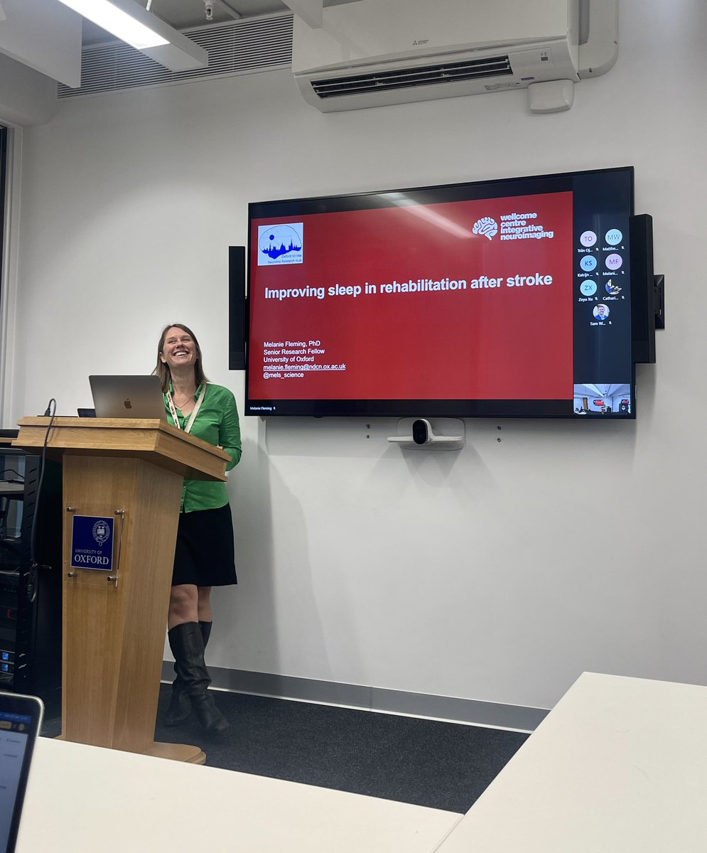 Our research hub hosts monthly seminars where we invite guest speakers who are involved in work associated with #stroke #recovery #rehabilitation 

This month we had our very own <a href="/Mels_Science/">Melanie Fleming</a> giving us insight into her work on sleep after stroke 🧠💤

Thank you Mel!