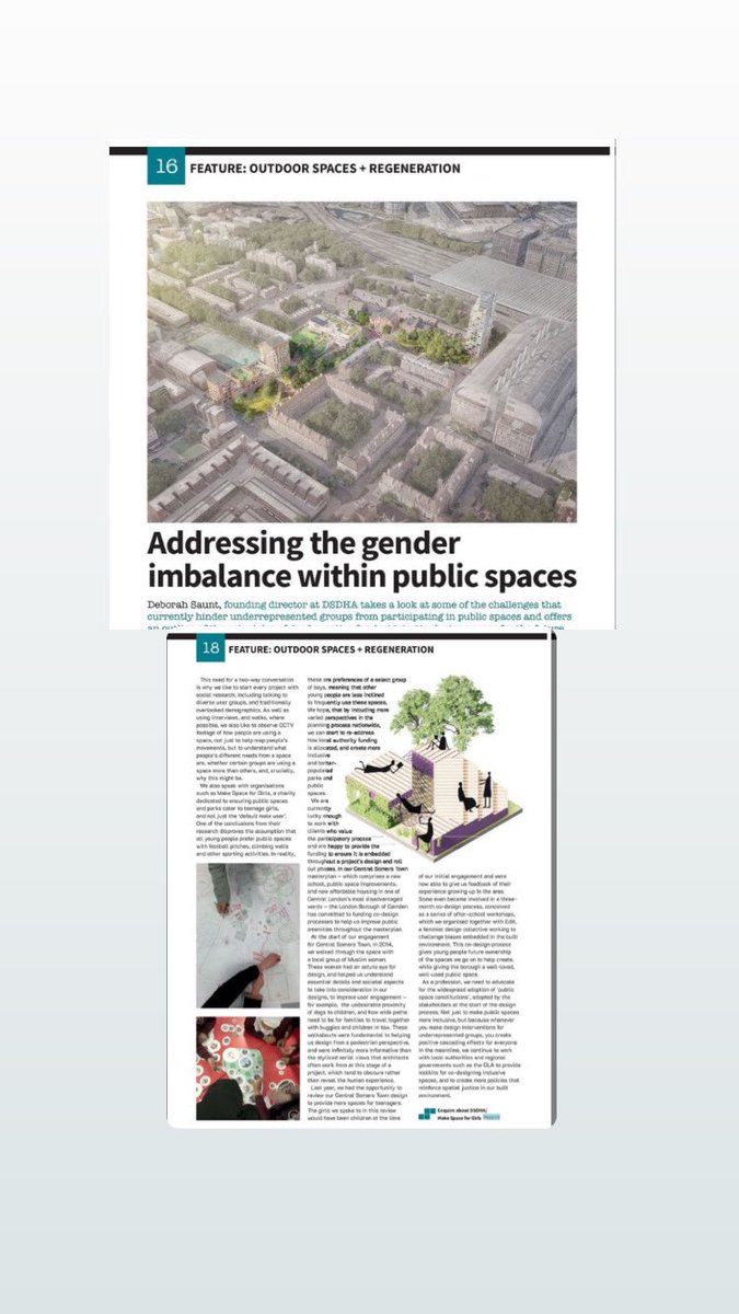 Article in @PSBMagazine January edition from architects @DSDHA on the challenges hindering represented groups using of public spaces - including teen girls and public parks, referencing @MakeSpaceforGi1 @deborahsaunt