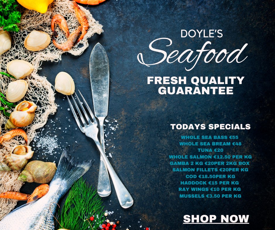 Thursday Specials just in time for the Bank Holiday.

#freshfish #seafood #doylesseafood #fresh #qualityseafood #dublin #carlow #freshseafood #doylesseafood

doylesseafood.ie/shop