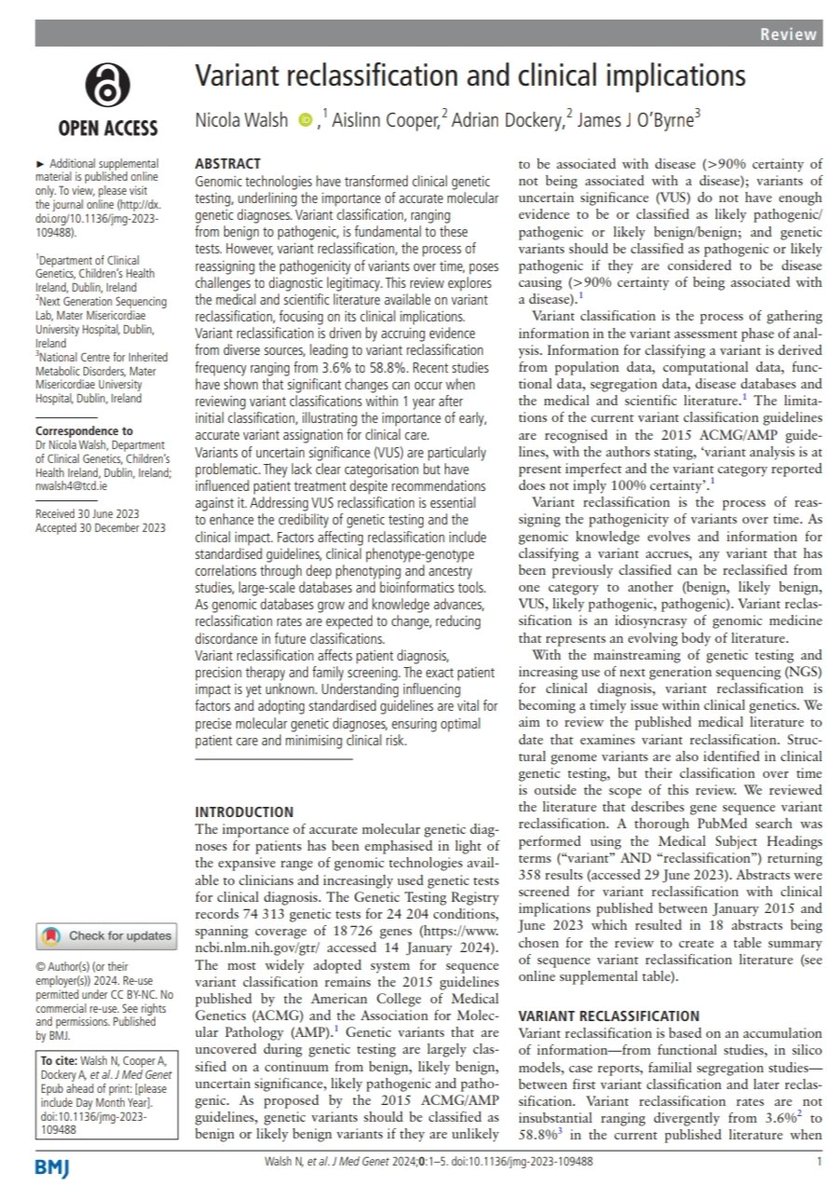 nicola_walsh12's tweet photo. Very pleased with the publication of our new review article in @JMG_BMJ that discusses genetic variant reclassification from a clinical perspective 🧬 🧬

https://t.co/JBngEDz0RR https://t.co/KHidbjY23s