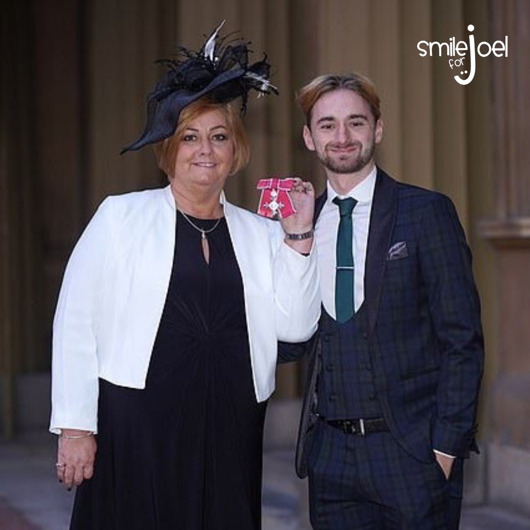 It was an incredibly proud moment to see Mom receive her MBE at Buckingham Palace. Everyone at #Smileforjoel is so proud. Thank you to everyone who makes #smileforjoel happen.