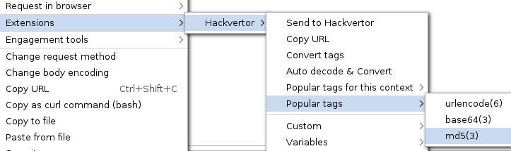 I was recently told that the @hackvertor extension can display the most commonly used tags in a separate menu 🤯 That's sooooo useful!! Note: this isn't enabled by default, you've to enable the option 'Allow Hackvertor to count tag usage'