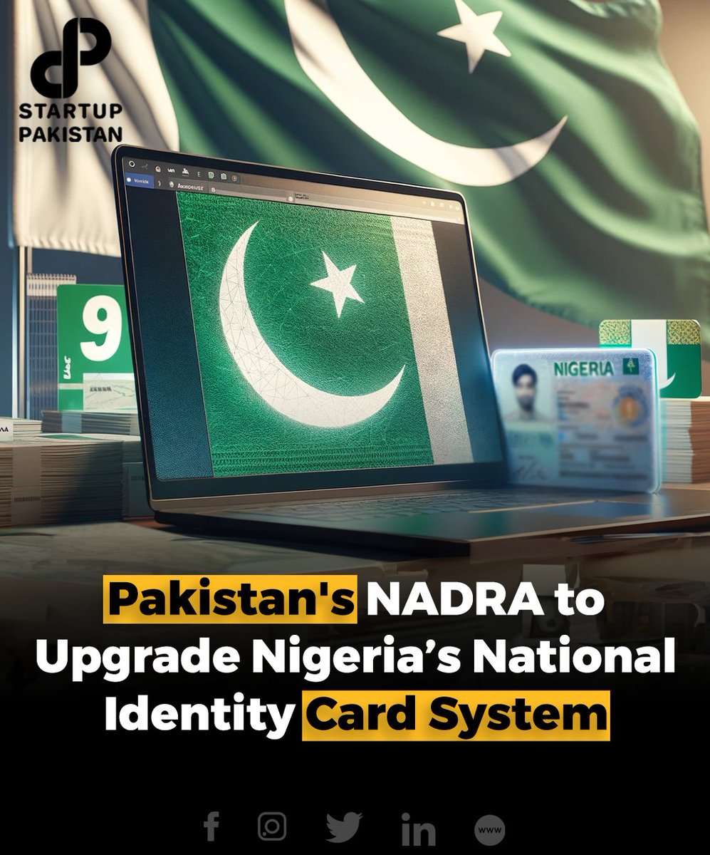 PakStartup's tweet photo. Pakistan's National Database and Registration Authority (NADRA) and Nigeria's Identity Commission have signed an agreement to upgrade Nigeria's national identity card system. 

#NADRA #national #security #Nigeria #Pakistan #system https://t.co/AGNP8BDrgH