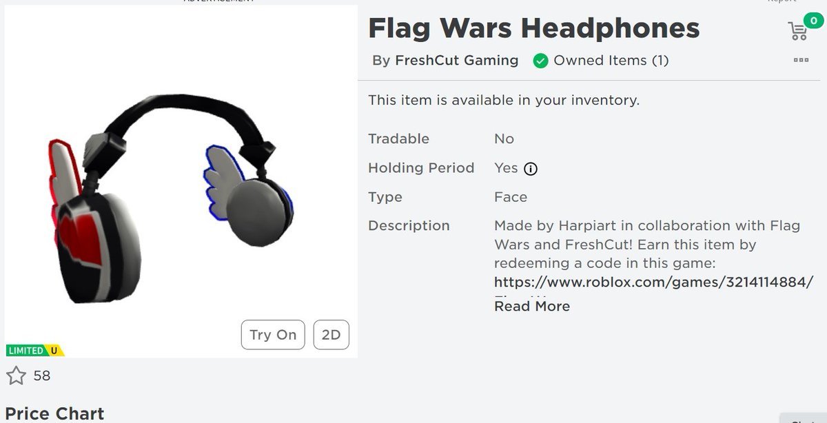 Heres the new giveaway :)

This time its for the Flag War Headphones🎧!
Same simple steps as always!
❤️Like and retweet this post
🫵Follow me @HanFun8 
💬Comment proof below!

Giveaway ends 3 days, or if item has 3k stock left!
Good luck to all!
#RobloxFreeUGC #robloxgiveaway