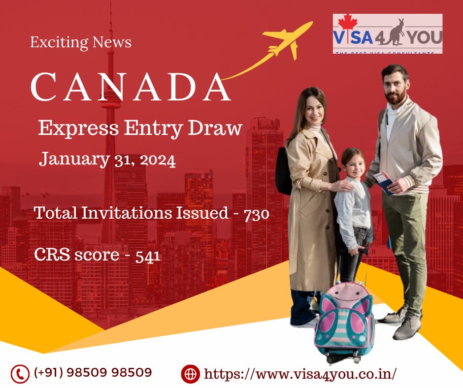 🍁 Canada's recent Express Entry draw on Jan 31, 2024, issued 730 ITAs for the coveted PR Visa! Skilled candidates with a CRS score of 541 or higher are invited to apply. 🌟🇨🇦 @ visa4you.co.in
#ExpressEntry #CanadaPR #Immigration2024