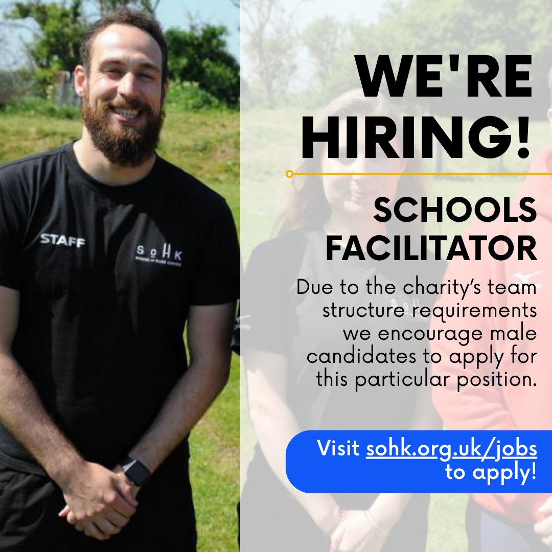 🔎We're on the hunt for a new Schools Facilitator based in Scotland! If you've got buckets of passion, drive, empathy and enthusiasm - apply now! sohk.org.uk/jobs #HiringAlert #CharityJobs #YouthEmpowerment #Vacancies
