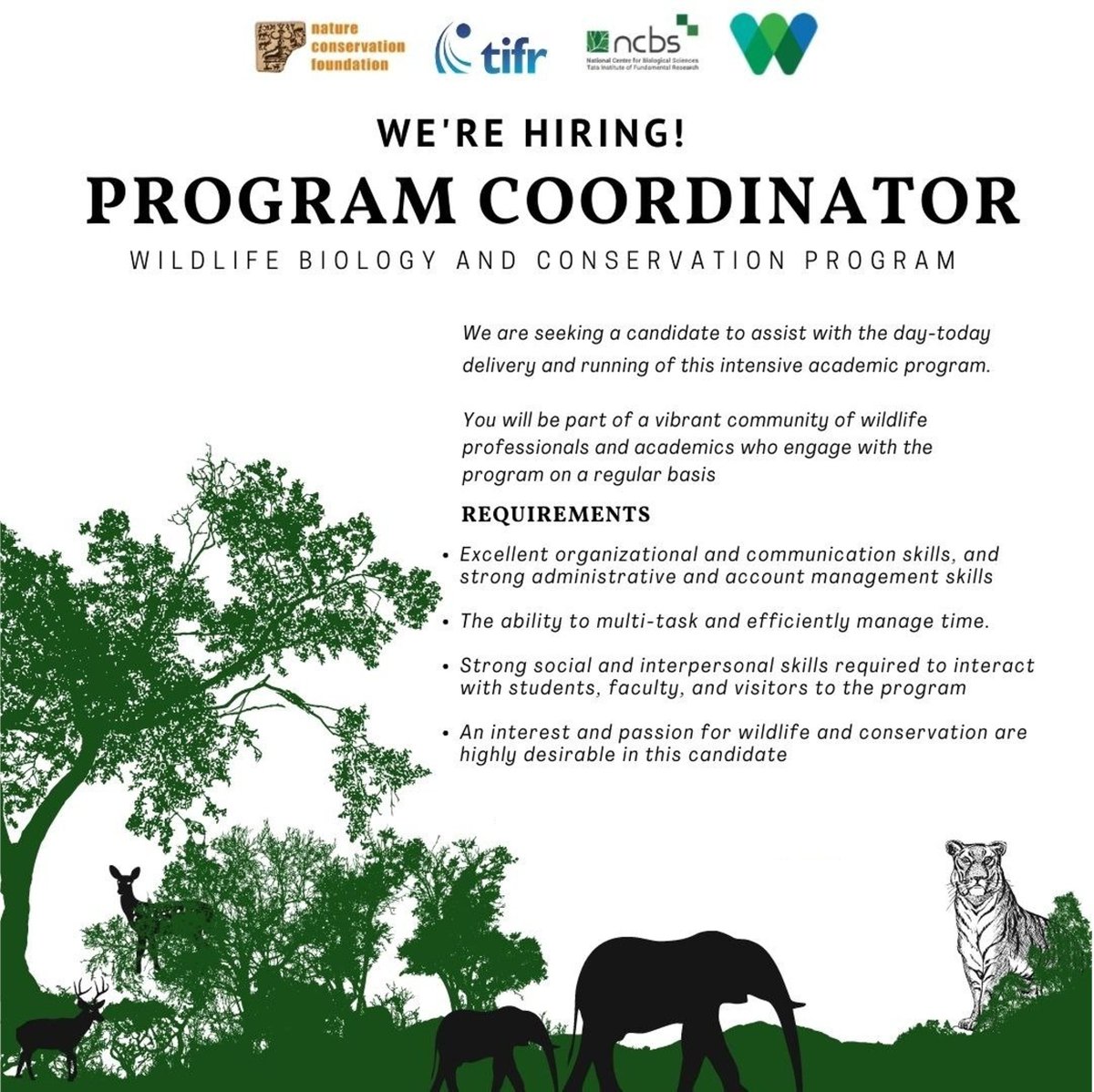 Job Alert📢 For details tinyurl.com/3ys7efed #conservationjobs #careersinconservation #naturejobs #wildlifejobs @NCBS_Bangalore @WCSIndia @ncfindia  Pls share and RT