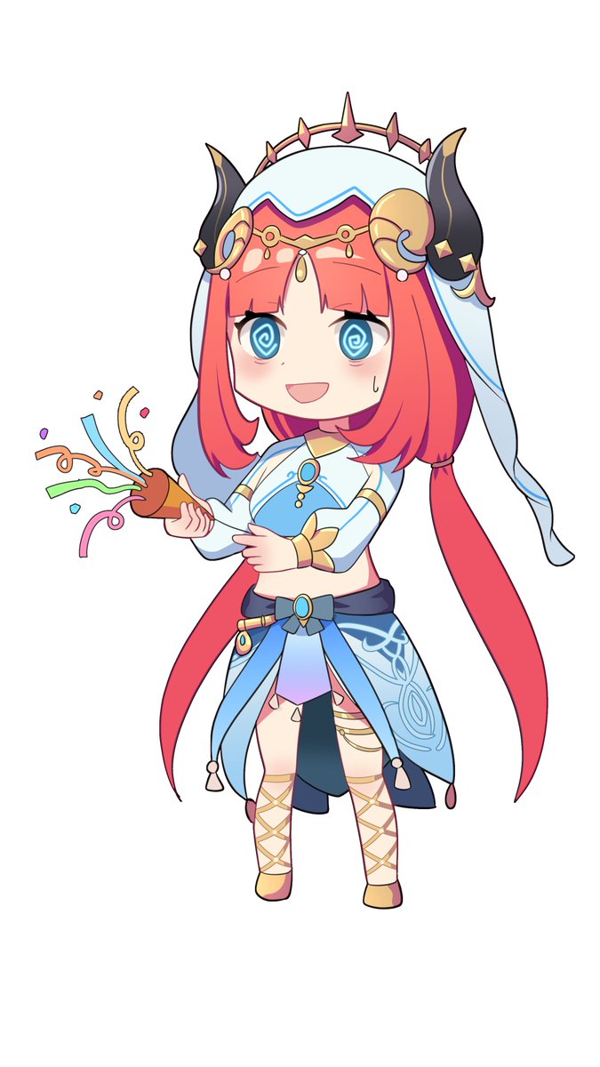 nilou (genshin impact) 1girl party popper solo white background horns veil red hair  illustration images