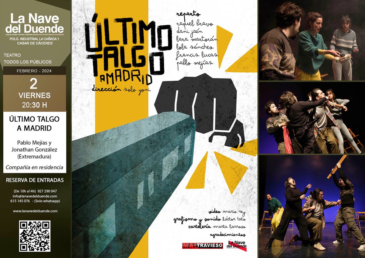 🎭 Recuerda, este viernes, la compañía de Pablo Mejías y Jonathan González (#Extremadura) nos presentan un adelanto de su espectáculo ÚLTIMO TALGO A MADRID como cierre a su #residencia de creación.

#teatro #cáceres @artesescenicas