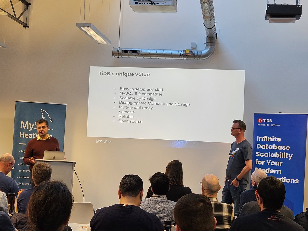 M1guelAraujo's tweet image. @sunbains and Mattias on stage sharing #TiDB unique value.
#MySQLBelgianDays