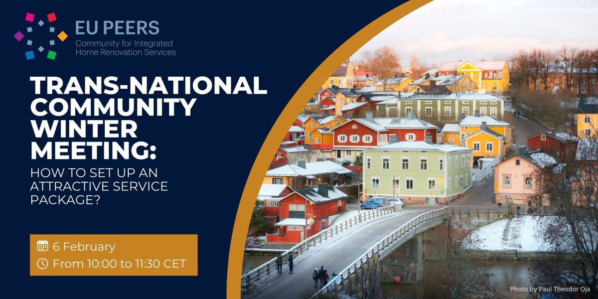 Want to learn more about setting up Integrated Home Renovation Services (IHRS) to promote residential #EnergyRenovation in your city or town? Join the upcoming EU Peers Trans-National Community Winter Meeting & exchange with others! Register now  bit.ly/3ukdXRB
#EUPeers