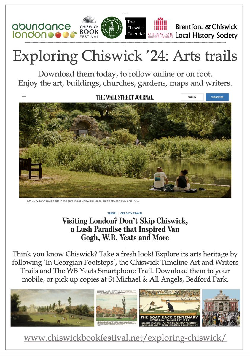 Brighten up your February by following our #Chiswick #ArtsandHeritage trails, online or on foot. #ExploringChiswick with @AbundanceLondon @W4BookFest @StMichaelsW4 @TheChiswickCal @Chiswick_House @BCLocalHistory @HogarthsHouse @HogarthProgress. See more: chiswickbookfestival.net/exploring-chis…