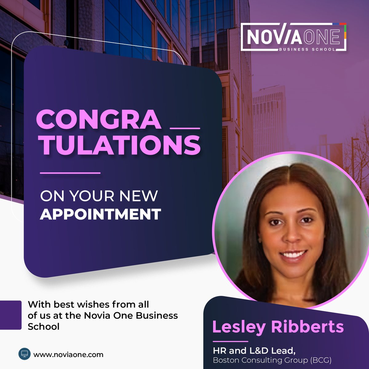 NoviaOneGroup's tweet photo. It gives us the greatest pleasure to congratulate our valued client, Lesley Ribberts on her recent new appointment. We wish you only the very best Lesley - may this be just the beginning of a truly meaningful journey.

#newappointment #congratulations #clientappreciation https://t.co/KVEK8DKI3H