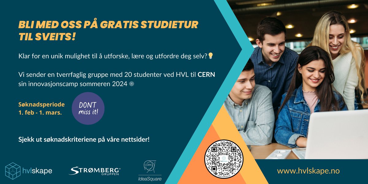 🙋🙋‍♂️Er du nysgjerrig, interessert i å lære noe helt nytt og liker en spennende utfordring? Da har vi en helt unik mulighet for deg som student ved @hvl_no🤩 

Bli med oss til @CERNIdeaSquare i juni - uansett hva du studerer! Mer info og søknadskjema på hvlskape.no/cern