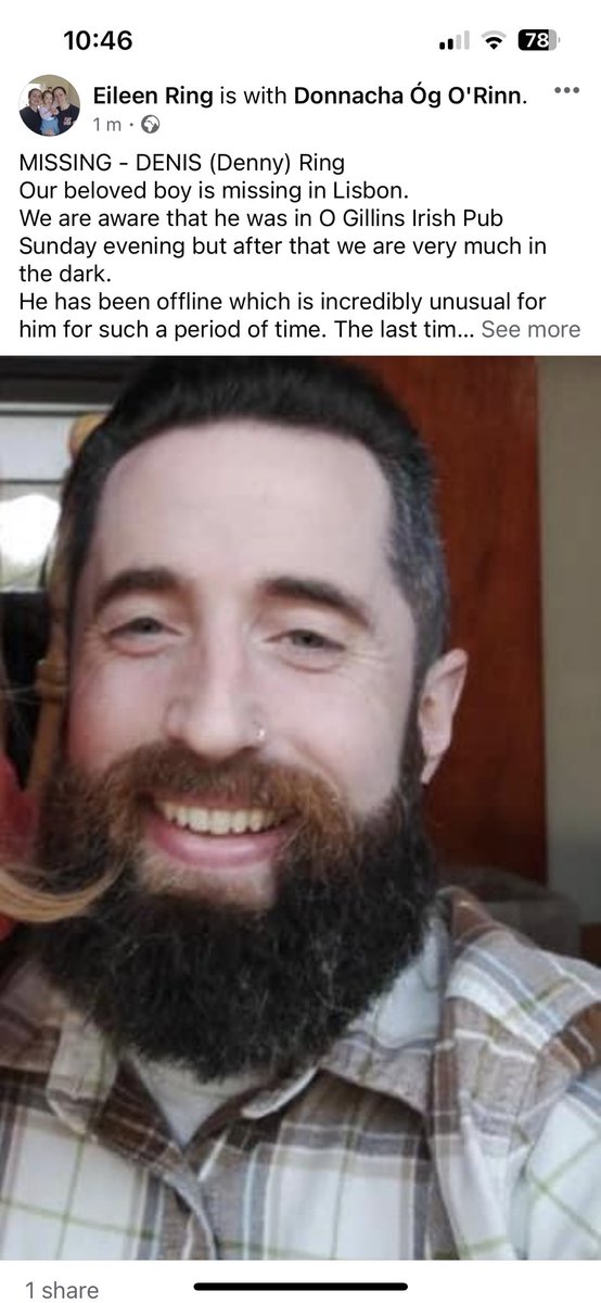 My brother is missing in Lisbon. He was last seen leaving O Gillins pub Sunday evening. We are desperate for information about his movements. It is very out of character for him to be offline for so long. Please RT