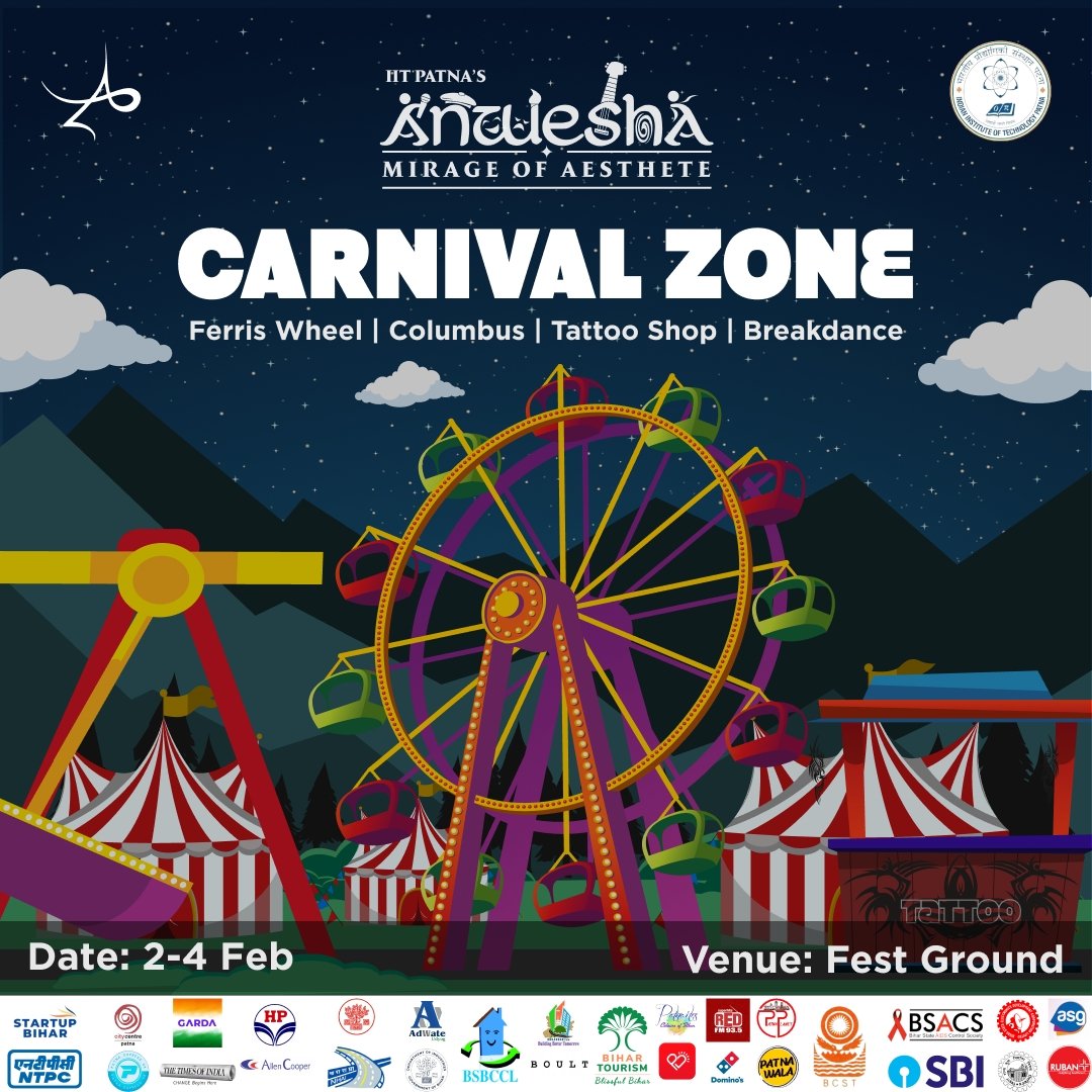 Step into the vibrant world of joy and colour at the Carnival zone, where the laughter echoes and excitement dances in every corner.

Anwesha's celebration is in full swing !!

#Anwesha #CarnivalZone #iitp #iit #fest