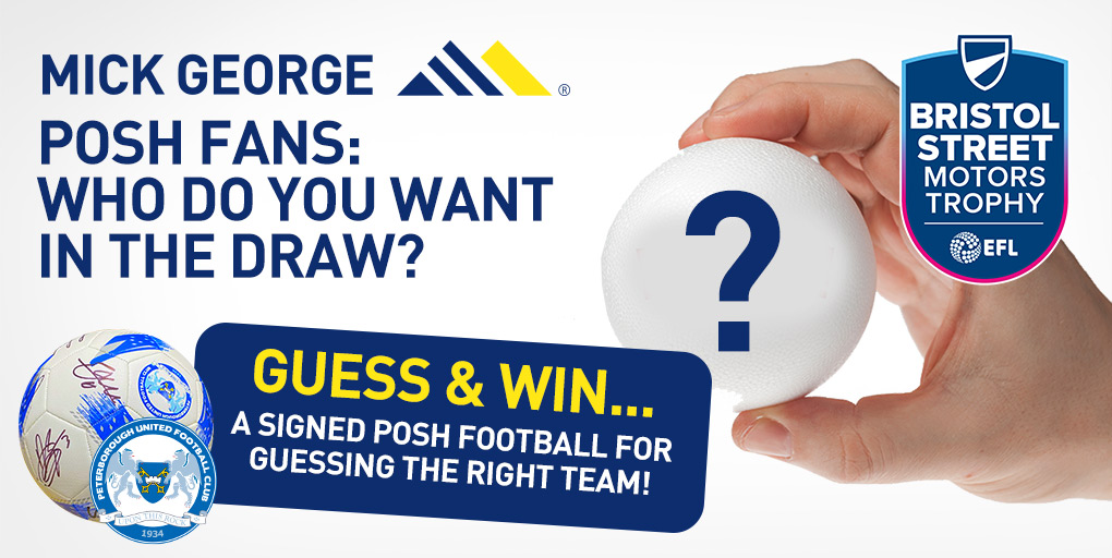 mickgeorgeltd's tweet image. 🏆To celebrate @theposh reaching the @BSM_Trophy Semi - Finals, we're giving you the chance to WIN a signed Posh football!

To Enter:

👍Like &amp;amp; share

🤝Follow us (must be following to win)

⚽Vote below for who you'd like to be drawn against!

Winner announced on Monday 5th Feb.