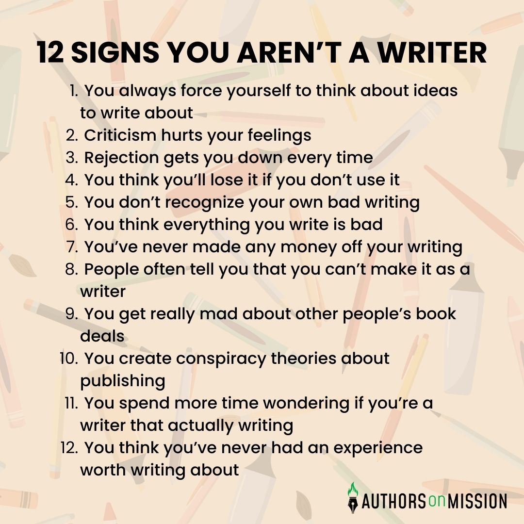 AuthorsMission's tweet photo. You may not be a true #writer if four or more of these describe you. Are you a writer or not? Share your results in the comments. #Writingcommunity #Authorscommunity #writerslift #podcast #readingcommunity #booktwt #blog #fantasybooks #BookBoost #Authors #bookstagram #booktwitter https://t.co/kfUALxD5rV