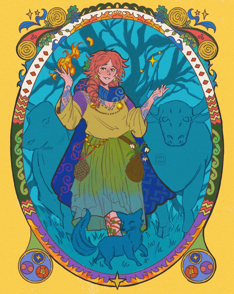 Amylouioc's tweet photo. Lá Fhéile Bríde shona daoibh! 🔥  No time to paint anything new this year but here’s one of my fave paintings of the gal herself https://t.co/mKsVAIgGpP