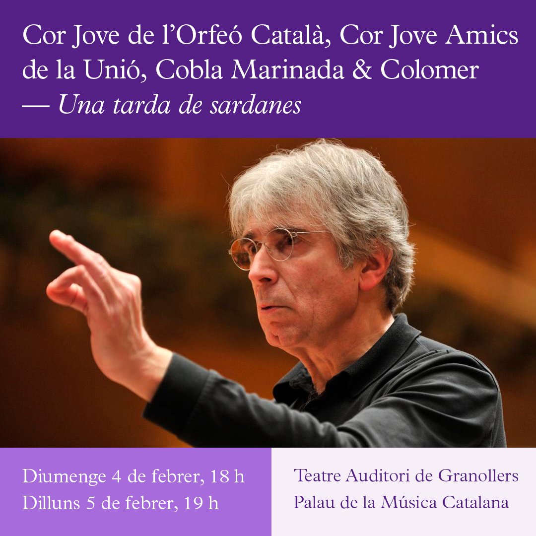 EscolaCoral_OC's tweet photo. Recordeu que el proper diumenge i dilluns podreu gaudir del Cor Jove de l’Orfeó Català, el @corjoveaunio i la @CoblaMarinada, sota la batuta d'@edmoncolomer

🎶'Una tarda de sardanes'

📆04/02 (18 h), al @TAGranollers
📆05/02 (19 h), al @palaumusicacat 

🎟️https://t.co/pI2CFCFkGO https://t.co/mZDlusNC0i