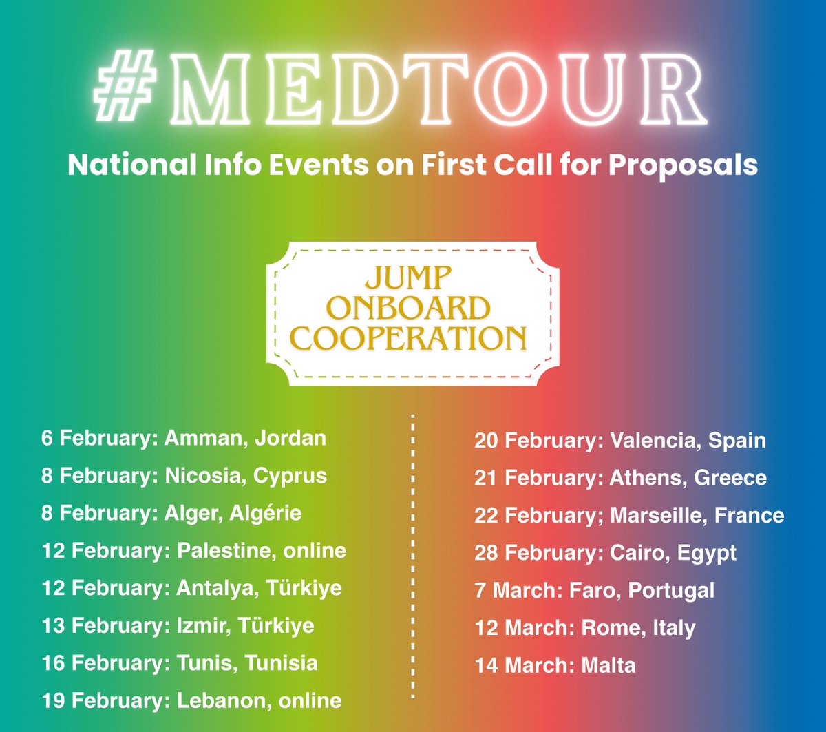 BUSINESSMED_Med's tweet photo. 📢 Exciting News!
@interregnextmed announces #MEDTOUR, a series of events across the #Mediterranean with the aim to guide organizations through the proposal process.

🌟 Don’t miss out this #opportunity! Read more &amp; locate #MEDTOUR in your country!

👉 https://t.co/DZTvJgmMC6 https://t.co/Gc0I8Eq8md