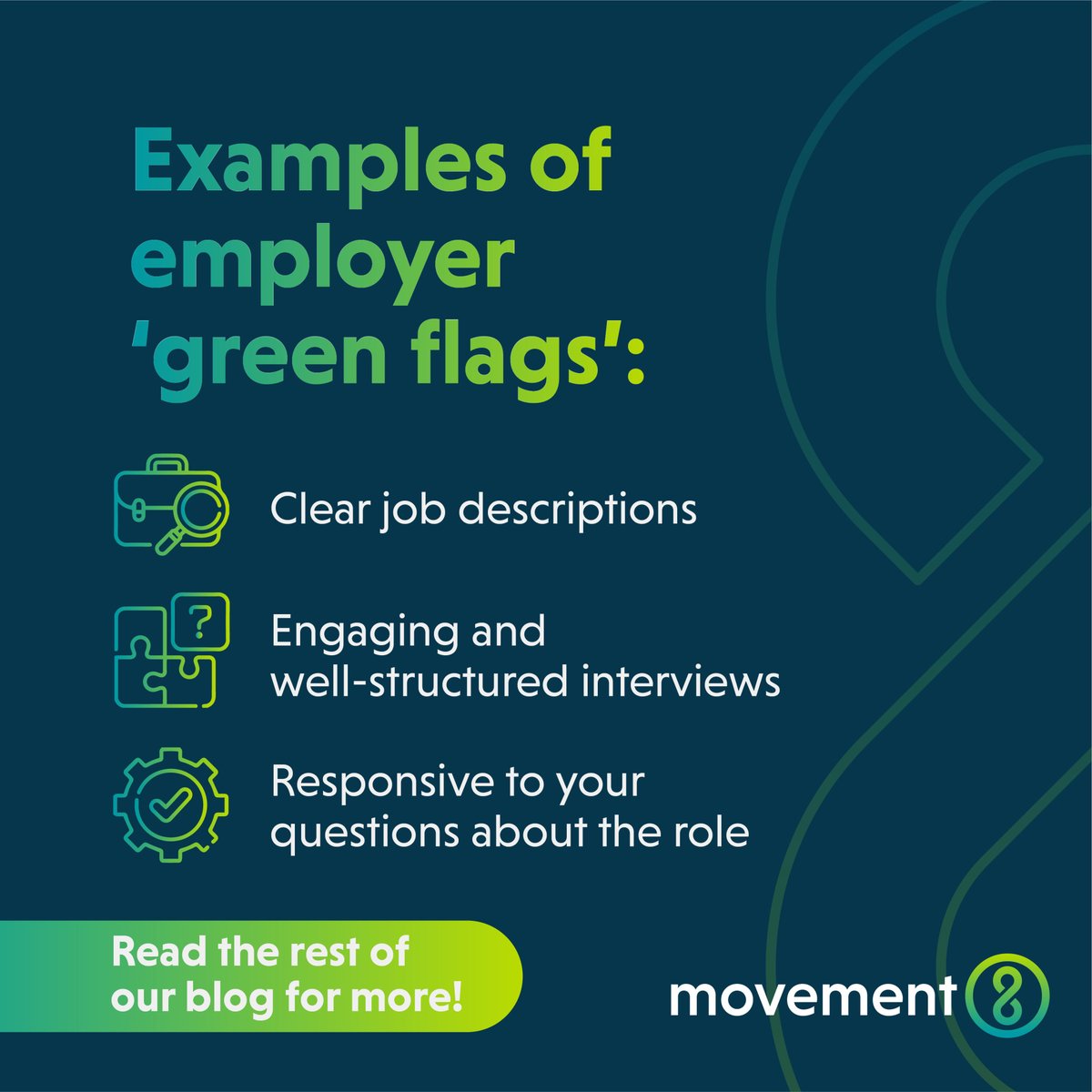 Landing the right job can have a profound impact on your happiness, stress levels and physical health. 

Read our latest blog to learn how to spot the red flags in your job search and avoid a disappointing outcome.👇
movement8.co.uk/the-red-and-gr…

#EmployerGreenFlags #JobSearching