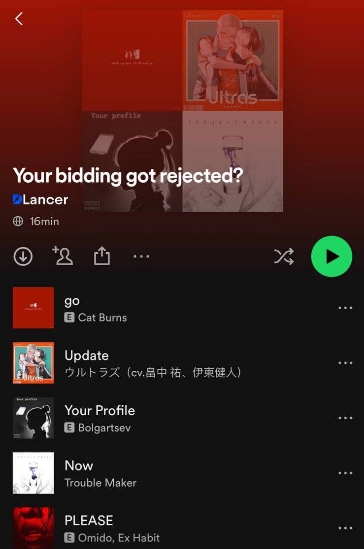 Music saves your mood when you get a failed bid ✨we serve a playlist exclusive for you [now streaming] 🎶🎶LISTEN UP: beta.dlancer.io