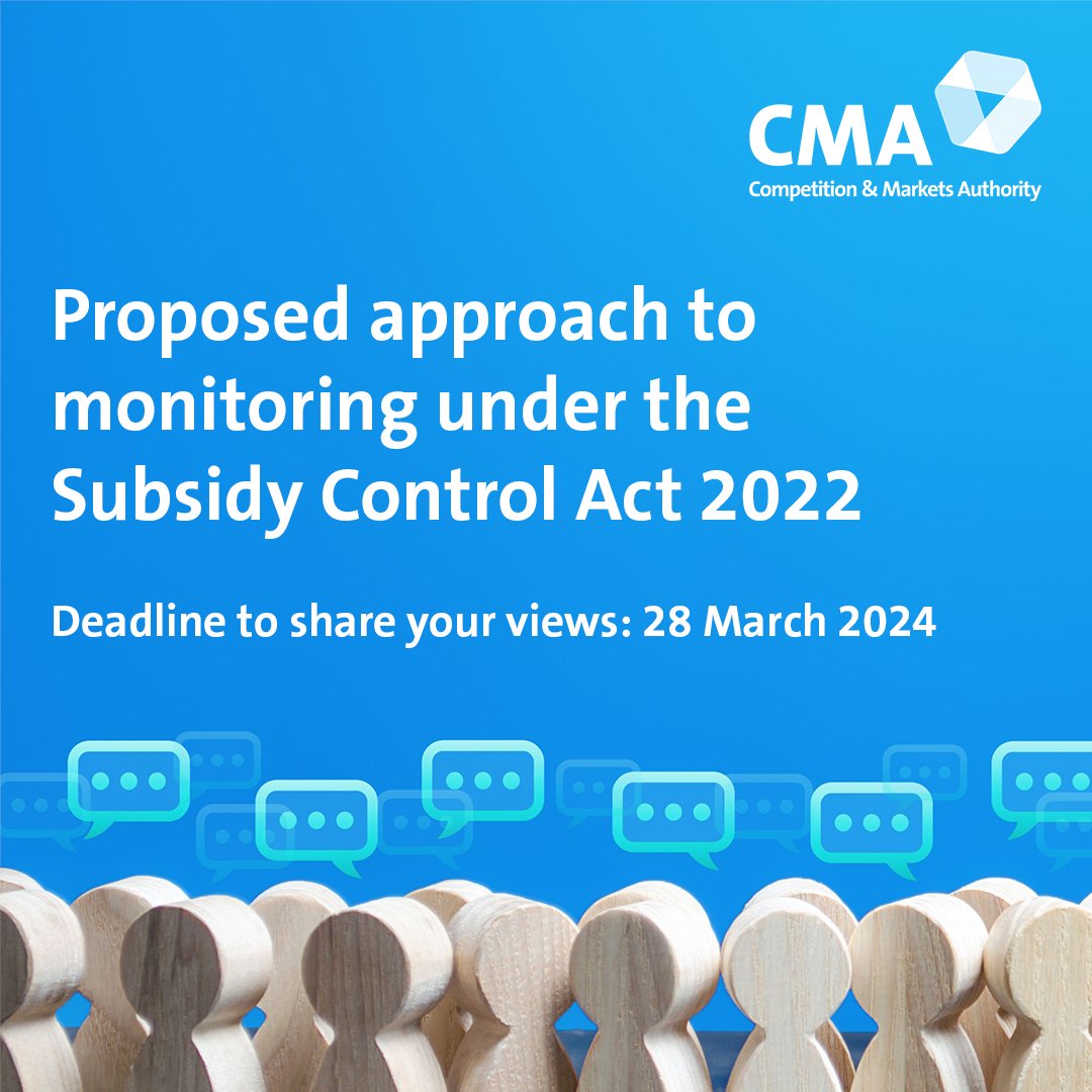 CMAgovUK's tweet photo. We’re seeking your views on our proposed approach to monitoring under the Subsidy Control Act 2022.
Respond to the #consultation here: https://t.co/DZTYJEZ7gx
#subsidycontrol #subsidies https://t.co/2WfOjoUUGp