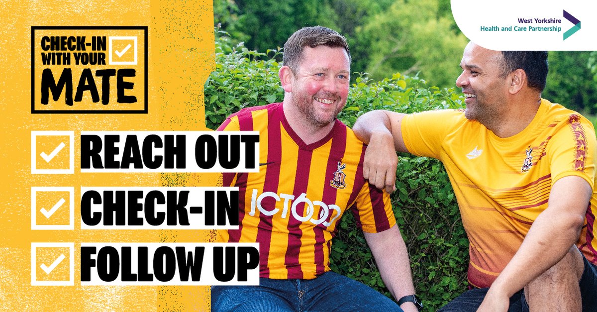 Today is #TimeToTalkDay – so why not Check In With A Mate and have those conversations around mental health?

Find support in your area at checkinwithamate.co.uk

#CheckinWY #WYSuicidePrevention