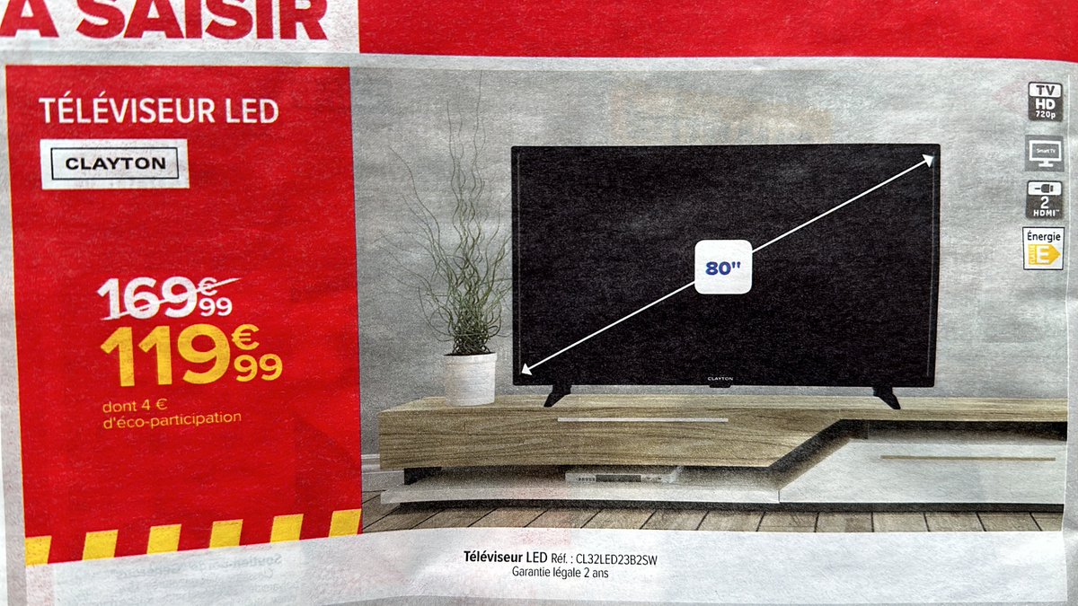 CalicodesIles's tweet image. Bravo @CarrefourFrance :-) j’ose même pas imaginer le rendu d’une télé 80 pouces en HD ready 720p (oui… ça existe encore) 🤣 #SecondDegré