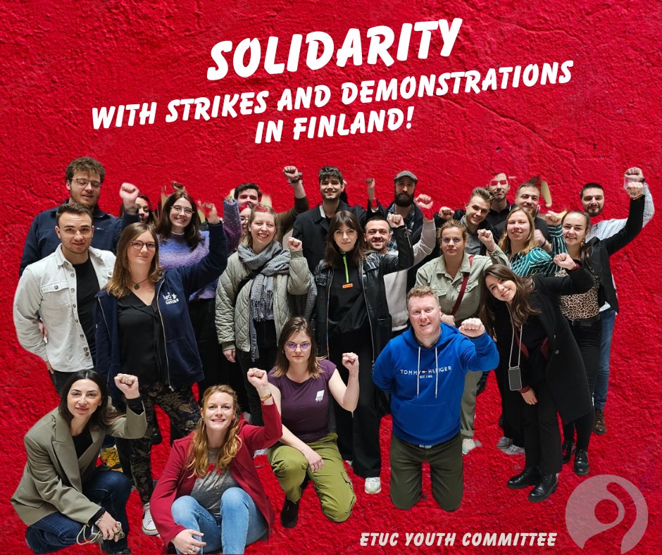 ETUC_Youth's tweet photo. We stand in solidarity with workers in #Finland who take streets against unfair measures crashing their rights
#SeriousGrounds #StopNow @STTKMikonkatu @FinUnions @duunarit @STTKopiskelijat https://t.co/e3ecuhwBIr