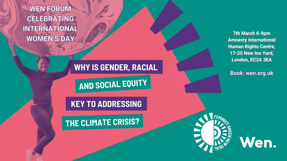 🚨 #WenForum is back! 

👉Why Is Gender, Racial And Social Equity Key To Addressing The Climate Crisis?

Come and celebrate #InternationalWomensDay 6pm 7/3 with an evening of good food, stalls and panel discussion. Not to be missed!

Early Bird tickets 👇buytickets.at/womensenvironm…