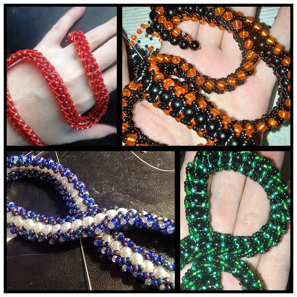 Some of my best work 🖤 One gifted, one sold, and two of my personal collection.
FIGJAM. 
#beadweaving #artistsontwitter