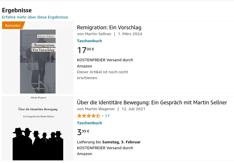 Redscale161's tweet photo. @AmazonNewsDE hat kein Problem damit Nazibücher wie hier z.B. von Rechtsextremist #sellner im Angebot zu haben. Ist ja schon vorm erscheinen ein Bestseller! Wer Nazis supportet ist Teil des Problems. #FCKNZS #amazon https://t.co/xzqmgAP7hi