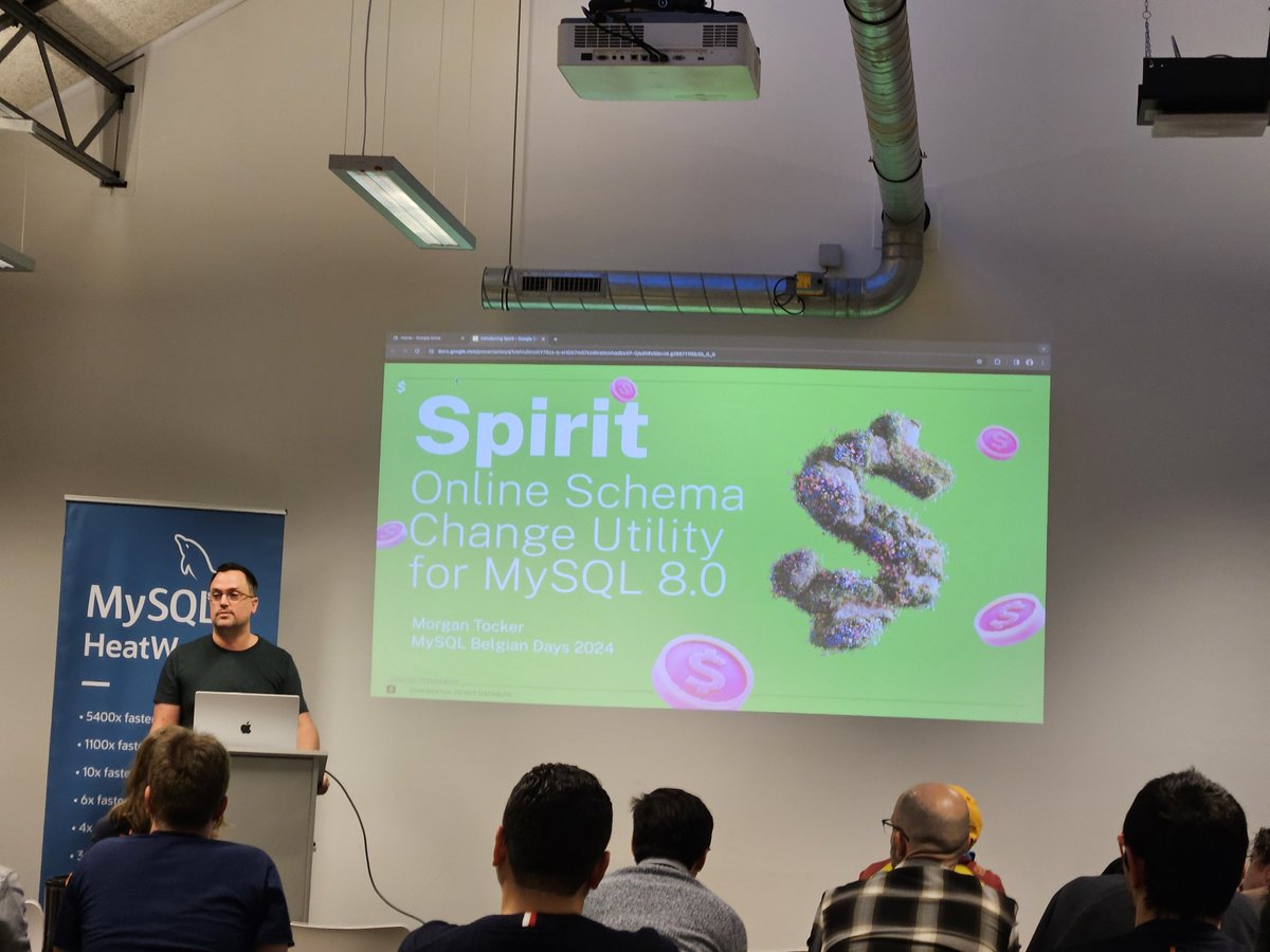 M1guelAraujo's tweet image. @morgo on stage annoucing the new schema migration tool: Spirit.
#MySQLBelgianDays2024 #MySQLCommunity