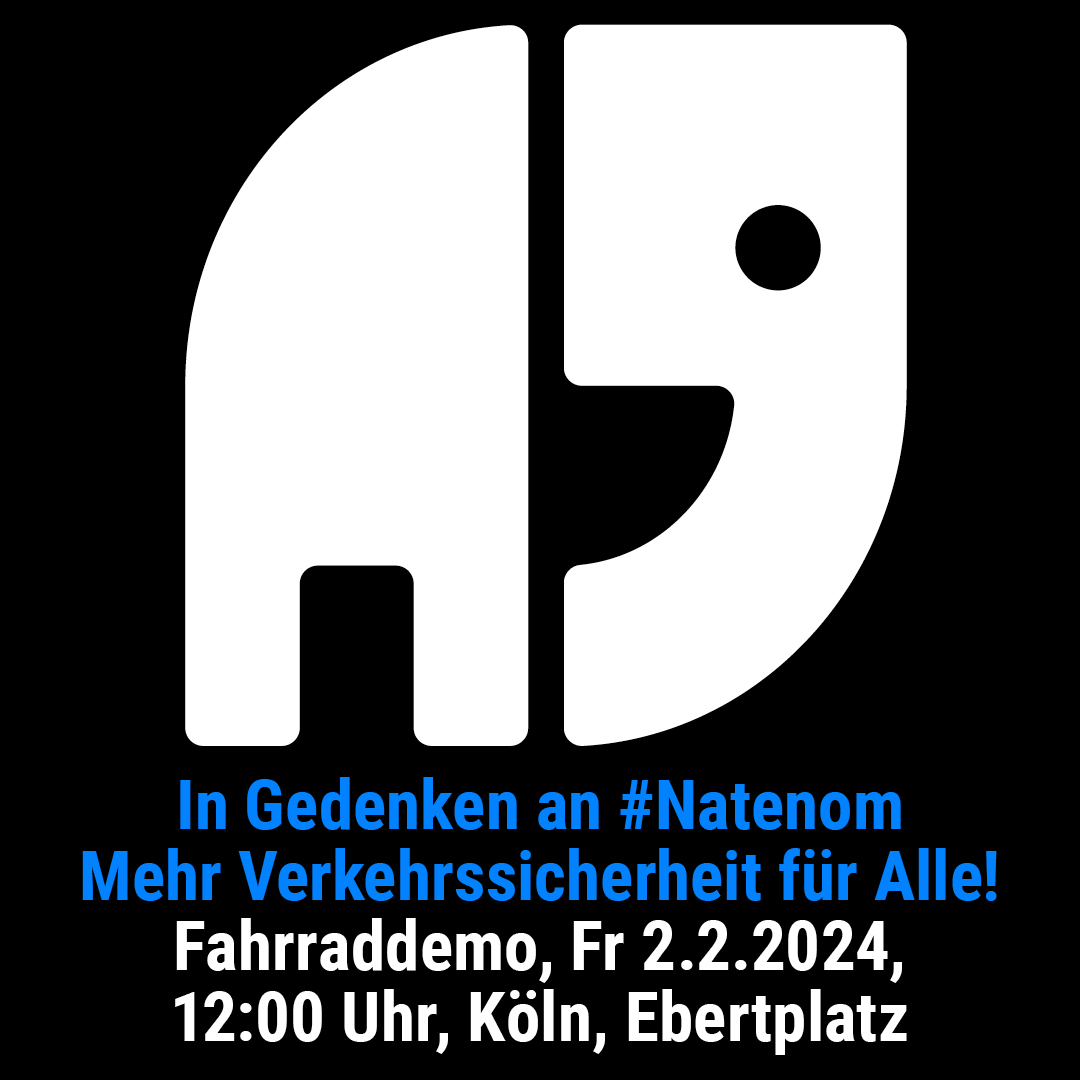 Zum Gedenken an Andreas Mandalka findet morgen Fr, 12 Uhr, Köln, Ebertplatz, eine Fahrraddemo statt. Am Dienstag wurde er von einem Autofahrer getötet. Er setzte sich jahrelang engagiert für die Verkehrsicherheit für Radfahrende ein. Wir trauern um Andreas alias #Natenom