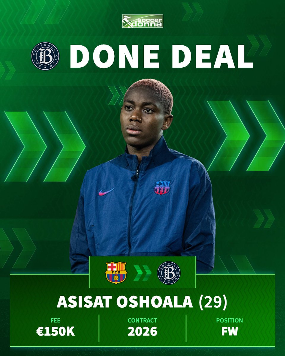 soccerdonna's tweet image. Oshoala moves to Bay FC

The Nigerian 🇳🇬 international leaves FC Barcelona and joins the NWSL club. The 29-year-old has signed a contract until the end of 2026 with an option for a further season.

#AsisatOshoala #BayFC #NWSL