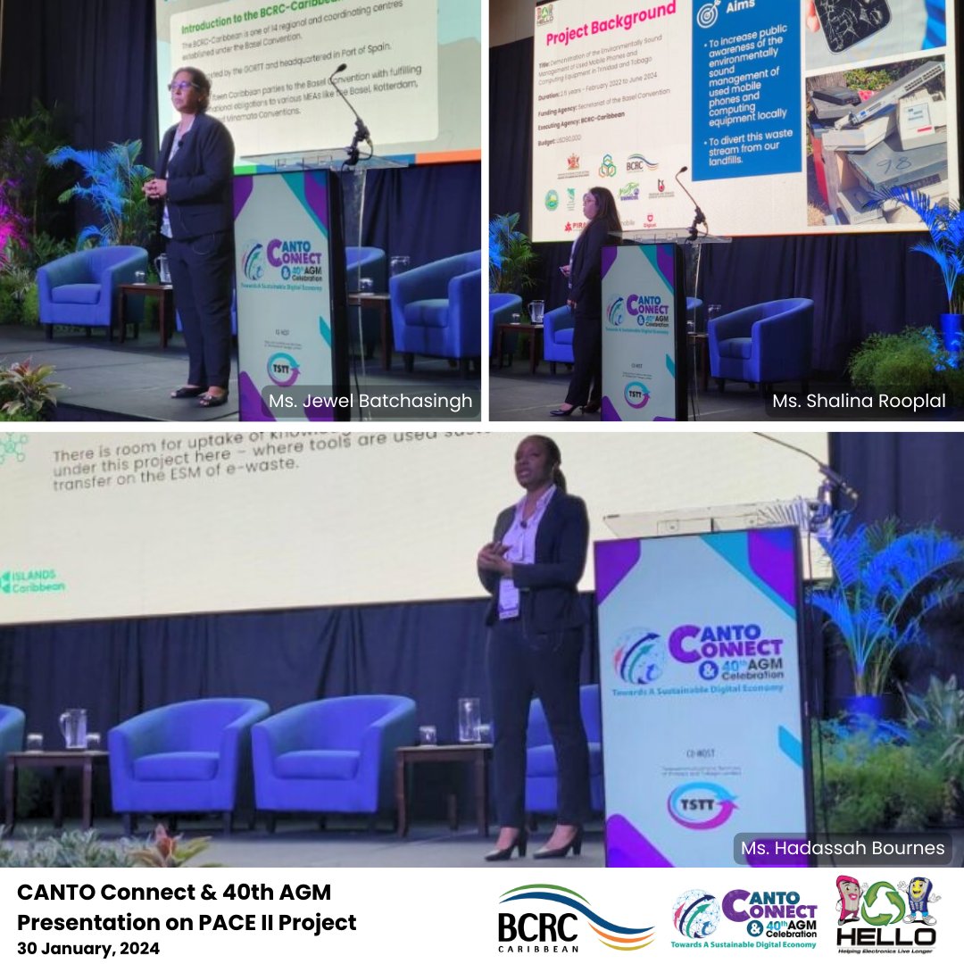 On Tuesday 30th January, BCRC-Caribbean members presented on the project 'Demonstration of the ESM of Used Mobile Phones and Computing Equipment in T&T' at CANTO Connect and 40th Annual General Meeting. Thank you to CANTO Caribbean for the opportunity to share this experience!