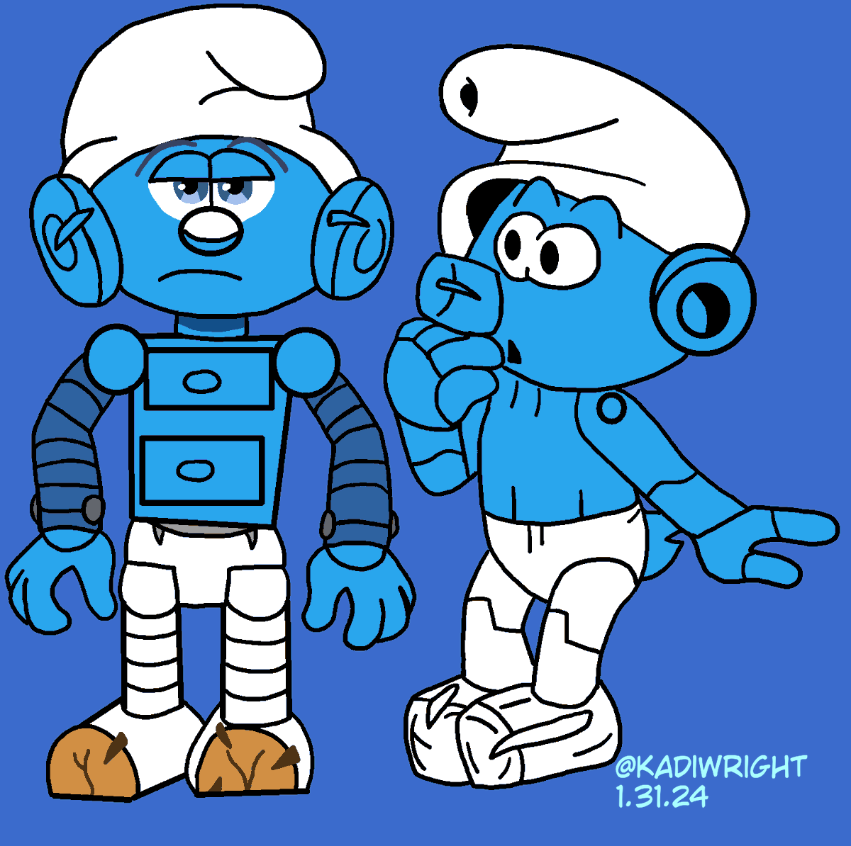 KadiWright3's tweet photo. Robot Smurfs
#TheSmurfs #Smurfsfanart #Smurfsart #ClockworkSmurf #DiaperDaddy #digitalart #traditionalart https://t.co/SUkgzLPVOn