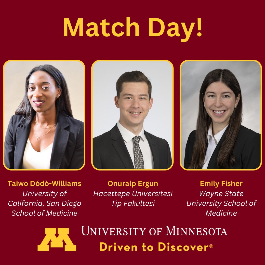 UMN Urology (@umnurology) on Twitter photo It is Urology Match Day! We are excited to welcome our latest cohort of residents to our program! They are: Taiwo Dódò-Williams (from <a href="/UCSDMedSchool/">UC San Diego School of Medicine</a>), Onuralp Ergun
(from <a href="/DEKANLIK/">Hacettepe Tıp</a>), and Emily Fisher
(from <a href="/waynemedicine/">Wayne State University School of Medicine</a>). #UroMatch2024 #UroSoMe It is Urology Match Day! We are excited to welcome our latest cohort of residents to our program! They are: Taiwo Dódò-Williams (from <a href="/UCSDMedSchool/">UC San Diego School of Medicine</a>), Onuralp Ergun
(from <a href="/DEKANLIK/">Hacettepe Tıp</a>), and Emily Fisher
(from <a href="/waynemedicine/">Wayne State University School of Medicine</a>). #UroMatch2024 #UroSoMe