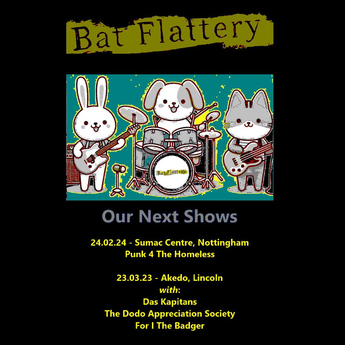 Just as the poster says! 
#nottinghammusic #lincolnmusic #livemusic #punk #punkrock #postpunk #posthardcore #mathrock #bat