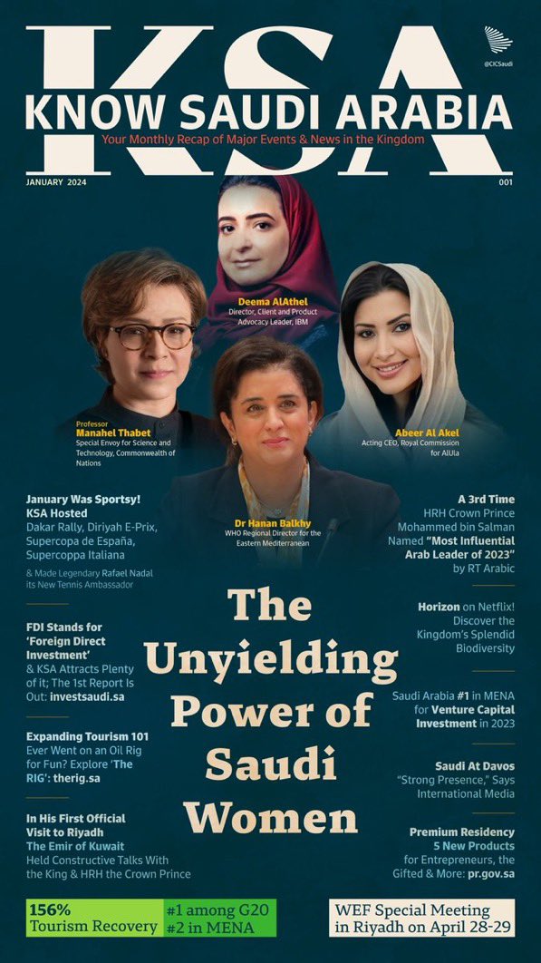 In our debut #KnowSaudiArabia monthly cover, we illuminate the country's vibrant essence, focusing on its remarkably influential women and the multitude of ongoing Saudi achievements.