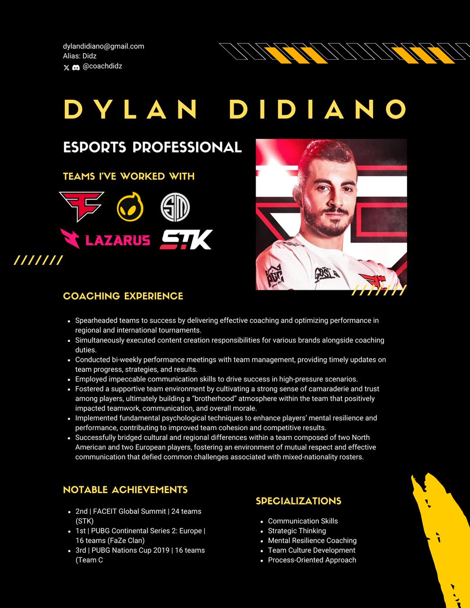 Bumping for visibility⤵️
Open to any role within esports but prefer:
1⃣PUBG Coach
2⃣Performance Coach
3⃣Management

(Also willing to work with an unsigned team if I see potential to qualify for LANs. I will work hard to bring in an org.)

DMs are open 📩
Reshares appreciated ♻️