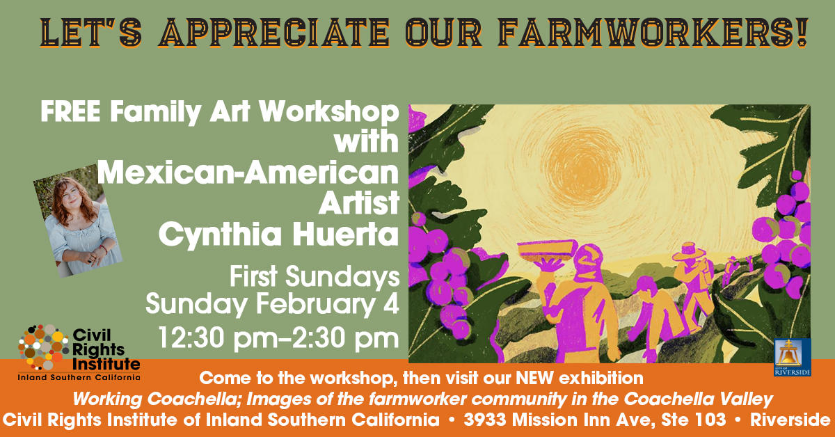 inlandcivrights's tweet image. We're hosting a Free Family Art Workshop featuring the incredible Mexican-American artist, Cynthia Huerta! Dive into the world of art with your loved ones and explore your creative side together.  bit.ly/3ueJBzY #InlandCivilRights #Community #FirstSundays #ArtWorkshop