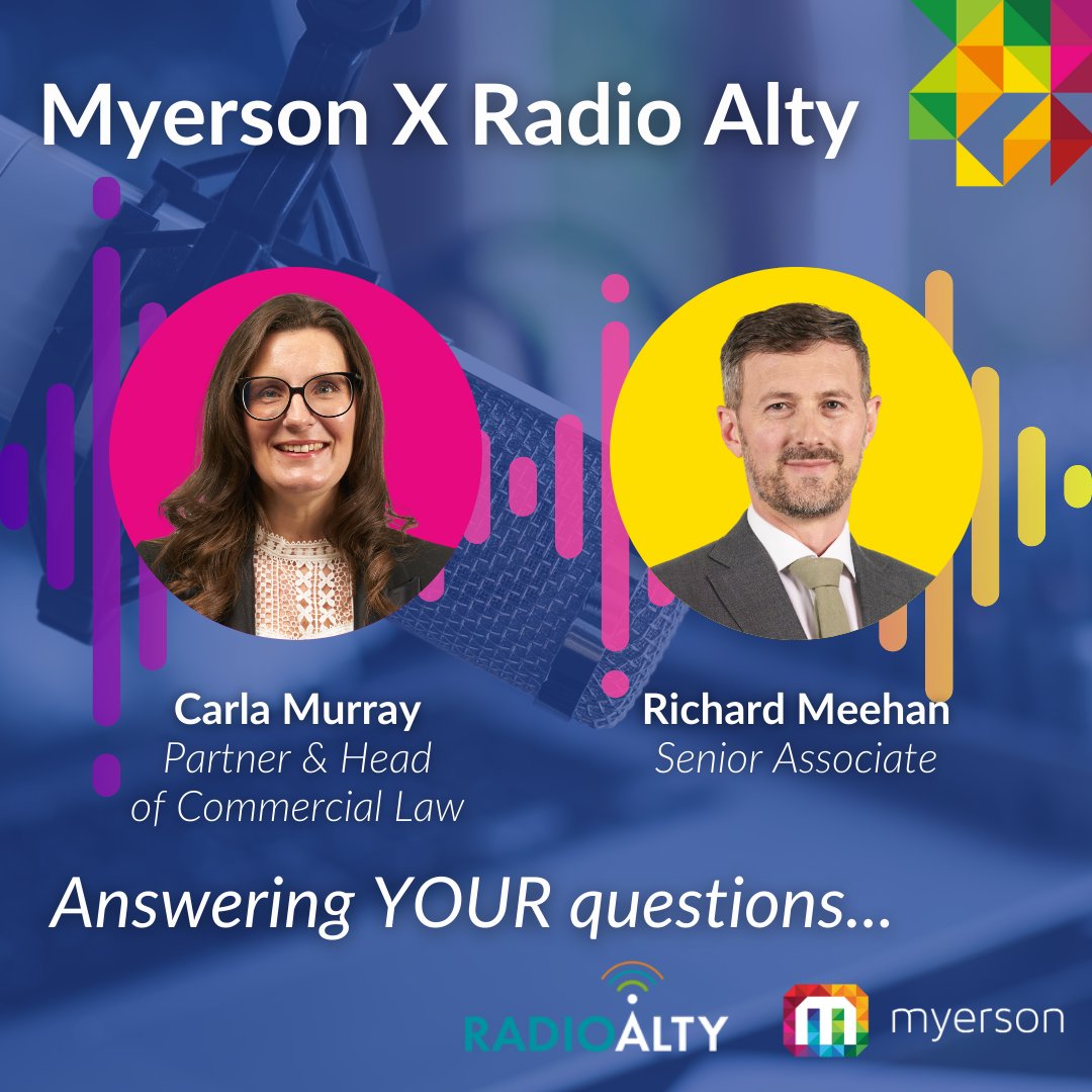 Carla and Richard, from our Commercial department, caught up with team at Radio Alty for a Live Q&amp;A 📻

The episode is available to stream NOW, click the link below to listen 👇
ow.ly/Q7Qz50QwMlu

#MyersonXRadioAlty #RadioAlty #CommercialLaw #InterllectualProperty